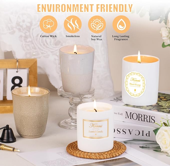 Scented Candle, 9oz Soy Candles, Pine and Cypress Scented White Candles for Women & Men, Long-Lasting Aromatherapy Jar Candle Wax for Home, Bathroom, Non Toxic Candle Gift (Ceramic Cube Cup)