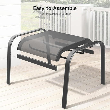 ONBRILL Outdoor Ottoman Set of 2, All Weather Outdoor Foot Stool with Supportive Textliene and Metal Frame, Stackable Oversized Outdoor Foot Rest for Furniture Patio Garden Pool, Grey