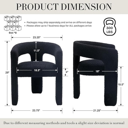 Modern Sherpa Dining Chairs Set of 8, Upholstered Barrel Chairs with Arms Comfy Accent Side Chairs for Living Room/Dining Room/Reception, Black