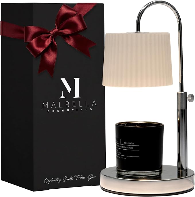 Dimmable Glass Candle Warmer Lamp with Timer - Adjustable Height Candle Lamp Warmer with Timer (8H/4H/2H) - Wax Melter - Ideal Gift, fits Various Size Scented Candles - 02 Bulb - (Silver Chrome)