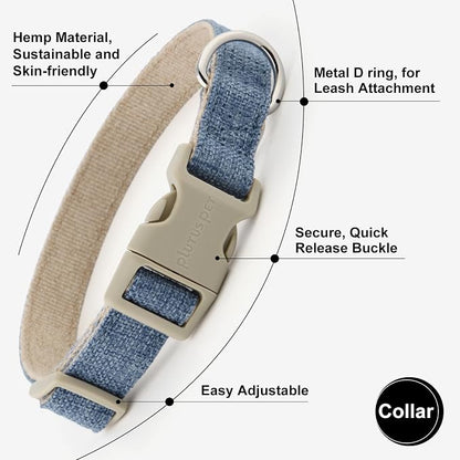 Plutus Pet Cotton Hemp Dog Collar and Leash Set, Adjustable Collar for Small, Medium, and Large Dogs, Heavy Duty and Soft on Skin, Haze Blue, L