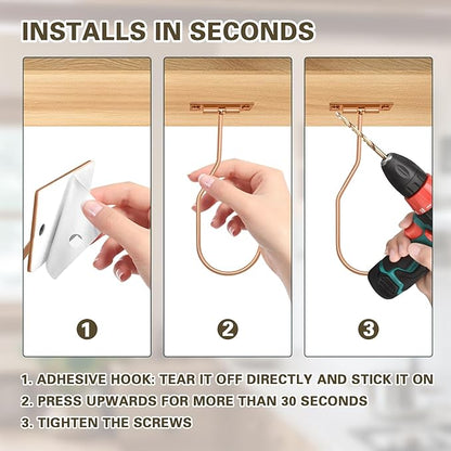 Banana Hanger Hook – Space Saving Banana Holder Hanger to Keep Bananas Fresh, Self Adhesive and Screw Banana Hook 1Pack Rose Gold