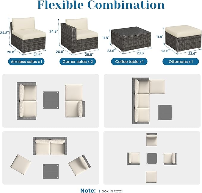 Outdoor Patio Furniture Set, Rattan Outdoor Sectional Furniture, Patio Conversation Sets for Balcony, Porch, Backyard, Deck, Garden, Dark Grey