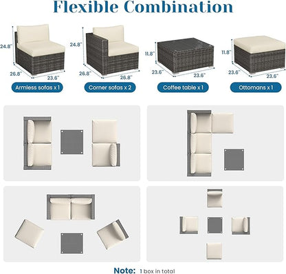 Outdoor Patio Furniture Set, Rattan Outdoor Sectional Furniture, Patio Conversation Sets for Balcony, Porch, Backyard, Deck, Garden, Dark Grey