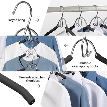 VWV Hangers, Space Saving Hanger, Heavy-Duty Stainless Steel Sweater and Shirt Hanger, Wardrobe Organizer (Black, 10 Pack)
