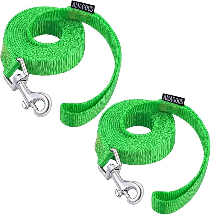 AMAGOOD 6 FT Puppy/Dog Leashes, Strong Traditional Style Leash with Easy to Use Collar Hook,Dog Lead Great for Small or Cats(5/8" x 6 ft,Green(Pack of 2))