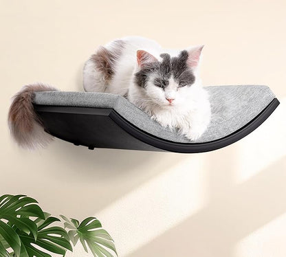 Cat Wall Shelves Set - Curved Wall Foam Bed and 2 Floating Wall Grey Steps, Wall Mounted Cat Climbing Shelves for Sleeping, Playing, and Lounging
