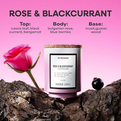 Hidden Label Rose Blackcurrant Soy Candles, 12oz Natural Soy Wax, 75 Hours Long Lasting Clean Burn, Soy Candles for Women, Aromatherapy Candle for Stress Relief, Meditation, Yoga & Relaxation