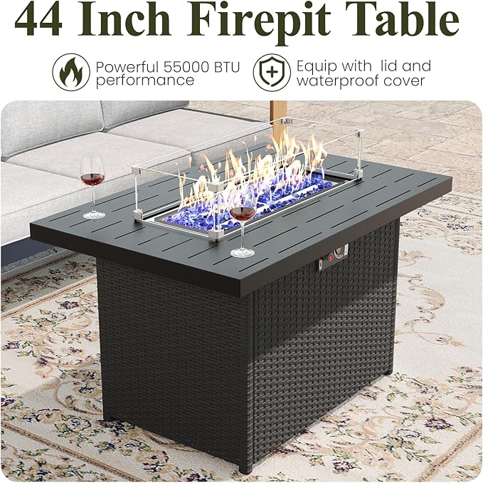 LayinSun 5 Pieces Aluminum Patio Furniture Set with Fire Pit Table, Oversized Seat with Hight Back, Outdoor Conversation Sets for Porch, Balcony, Deck