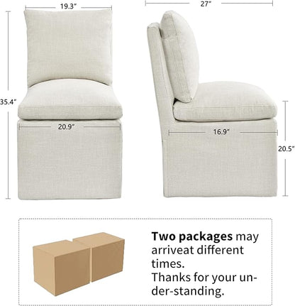 DUHOME Upholstered Armless Dining Chair with Casters,Linen Accent Chair for Living Room,Single Sofa Char with 4 Casters for Bedroom Reading Waiting Kitchen Dining Room