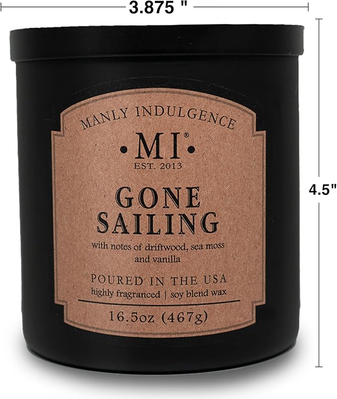 Manly Indulgence Gone Sailing Scented Candles for Men, 2 Wick, 16.5 oz, Premium Soy Blend Wax, 60H Burn, Candles for Home Scented - Made in The USA