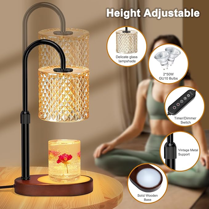 Candle Warmer Lamp with Timer, Dimmer Candle Lamp with RGB Light, Height Adjustable, Ideal Home Decor and Housewarming Gift for Mom, Women