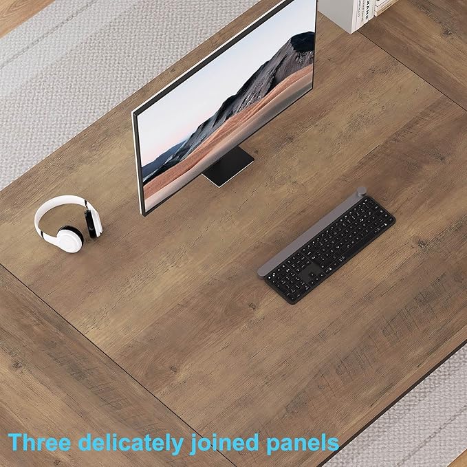 HSH Extra Large Home Office Desk, Rustic Wood and Metal Computer Desk for 2 People, 78 Inch Long Executive Writing Study Gaming Double Desk Workstation, Bedroom Living Room PC Table for 2 Monitors