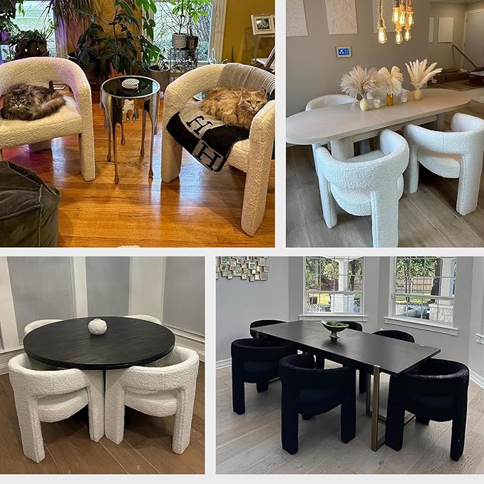Modern Sherpa Dining Chairs Set of 5, Upholstered Barrel Chairs with Arms Comfy Accent Side Chairs for Living Room/Dining Room/Reception, Black