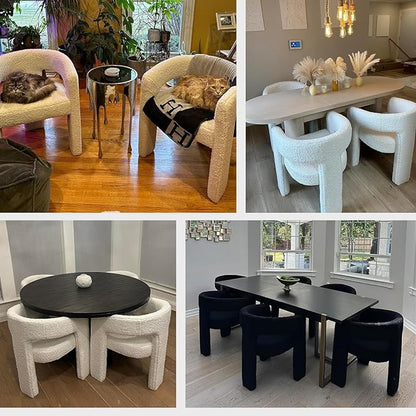 Modern Sherpa Dining Chairs Set of 5, Upholstered Barrel Chairs with Arms Comfy Accent Side Chairs for Living Room/Dining Room/Reception, Black