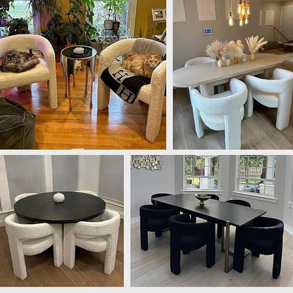 Black Dining Chairs Set of 4, Upholstered Sherpa Barrel Chairs with Arms Comfy Accent Side Chairs for Living Room/Dining Room/Reception, Black