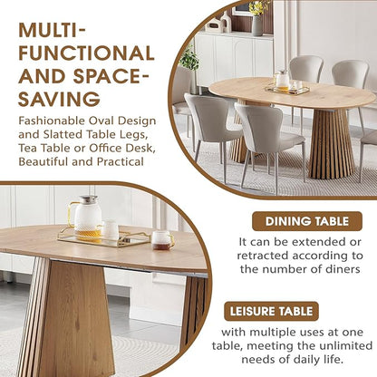 39.4"-71" Extendable Dining Table,Wood Expandable Kitchen Table for 4-10,Rustic Dining Room Table with Dual Pyramid Pedestal,Oval Wood Dining Table for Gatherings
