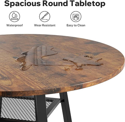 Round Dining Table for 4-6 People,47 Inch Dining Room Table,Modern Circle Kitchen Table with Storage Shelf and Metal Legs for Dining Room,Kitchen,Vintage(Table Only)
