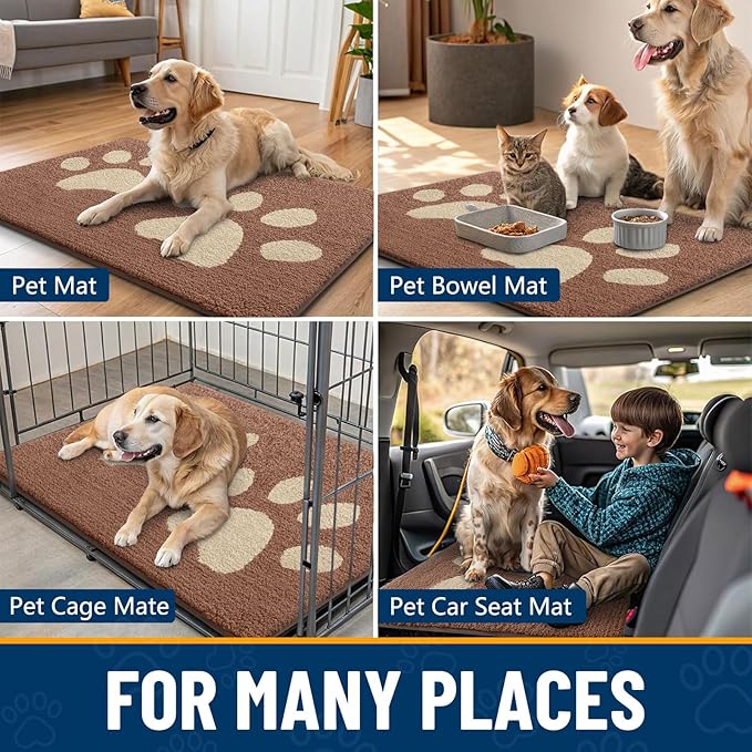 Smiry Dog Door Mat for Muddy Paws, Absorbs Moisture and Dirt, Low-Profile Entryway Mat with Non-Slip Backing, Entry Indoor Outdoor Doormat for Inside Floor (47x24 Inches, Camel, Paw)