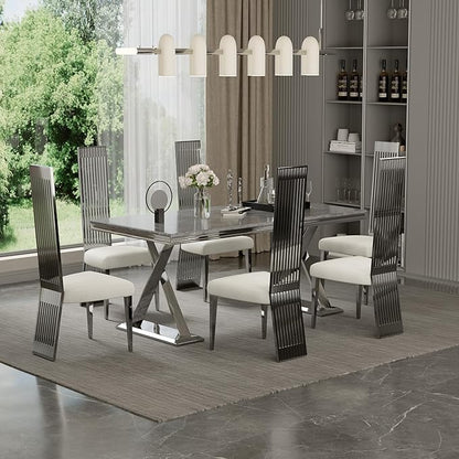 Upholstered Dining Chairs Set of 10, White and Silver Dining Room Chairs, Modern Luxury Chairs with High Back and Mirrored Silver Metal Legs for Kitchen Living Room Restaurant