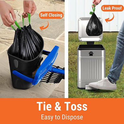 Pupzle Dog Pooper Scooper with Bag Attachment, 40" Long Handle Pooper Scooper for Large Dogs, Dog Poop Scoop for Yard, Large Capacity Swivel Bin and Rake, Lavender Scented Bags (Blue)
