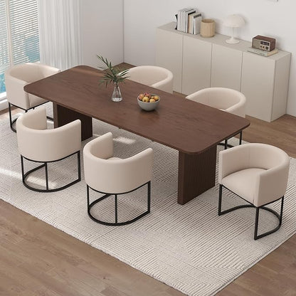 Linen Fabric Dining Chairs Set of 6 Modern Barrel Arm Chairs with Black Frame Upholstered Kitchen Chairs 18.5" Wide Accent Chairs for Living Room Dining Room Restaurant, Cream