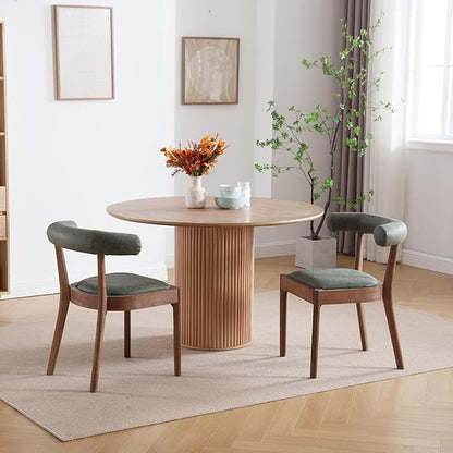 Kmax Dining Room Chairs Mid-Century Modern PU Kitchen Chairs with Natural Walnut Finished Frame, PU Curved Back, Set of 6, Green