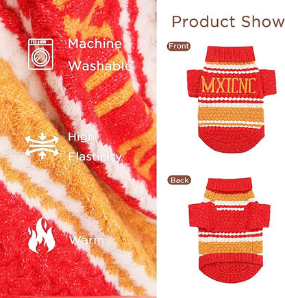 Dog Sweater for Small Medium Dogs & Cats, Classic Turtleneck Knitted Striped Pet Sweater, Warm Winter Soft Christmas Outfit for Boy & Girl Dogs, Medium