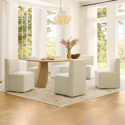 CHITA Dining Chairs with Casters Set of 2, FSC Certified Upholstered Armless Modern Rolling Dining Chairs with Rollers for Bedroom Reading Room Living Room, Linen