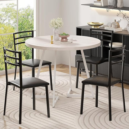 VECELO 35” Round Dining Table Set with 4 Cushioned Padded Chairs for Kitchen, Breakfast Nook, or Living Room, Wood-Grain Tabletop & Heavy-Duty Steel Frame, Easy Assembly, Natural Wood