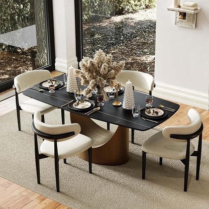 POVISON 63" Hobart Modern Dining Table for 4, Matte Black Heavy-Duty Rectangle Dining Table, Sintered Stone Dining Tabletop with Bronze Carbon Steel Pedestal (Table Only)