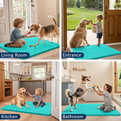 Smiry Dog Door Mat for Muddy Paws 24x16, Absorbs Moisture and Dirt Doormat, Non-Slip Washable Quick Dry Chenille Front Door Mat Indoor Entrance, Entryway Carpet for Inside Floor, Teal