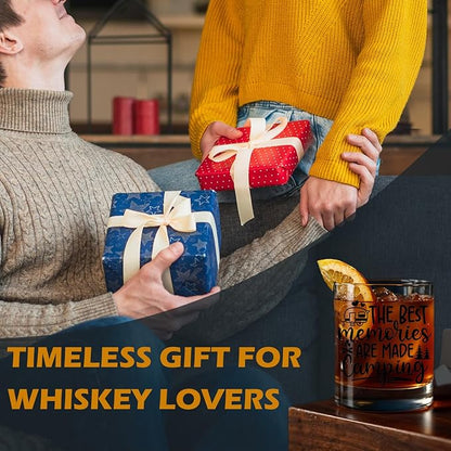 Rv Traveler Gifts Old Fashioned Whiskey Glasses, Camper Gifts for Rv Owner, The Best Memories are Made Camping 10 oz Rocks Barware Cup for Cocktail Drinks Scotch Bourbon Liquor