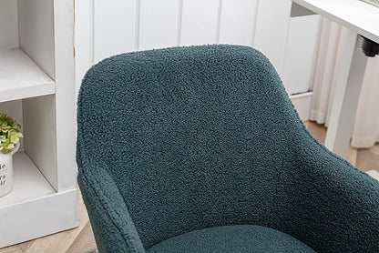 Goujxcy Fluffy Desk Chair, Faux Fur Vanity Chair Swivel Office Chair for Girls Women, Height Adjustable Cute Teddy Furry Makeup Chairs for Bedroom Home Office
