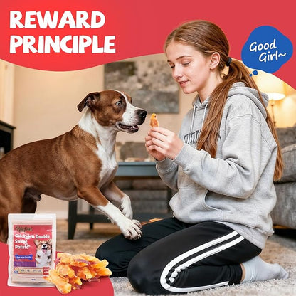 Dog Treats Chicken Wrapped Double Sweet Potato Containing 1% Taurine High-protein Dog jerky Meat Dry Dental Care Snack Suitable For Small, Medium Large Dogs For Eating Training Rewards. 14.11 Oz