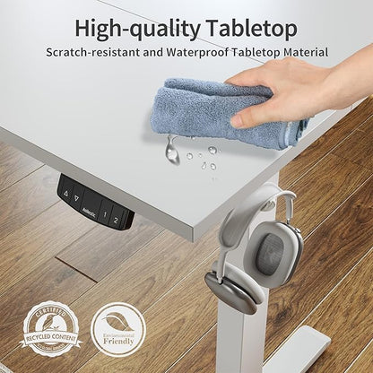 Agilestic Electric Standing Desk, 55 x 24 Inches Height Adjustable Desk, Sit Stand up for Work Office Home, Ergonomic Rising Computer Table with Memory Preset, White