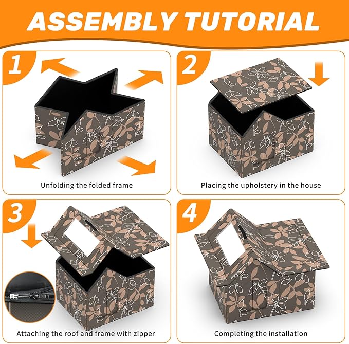 Outdoor Cat House Weatherproof, Large Feral Cat House for Winter, Collapsible Outdoor Cats Shelter in Winter with Door and Soft Mat, Easy to Assemble (Brown)