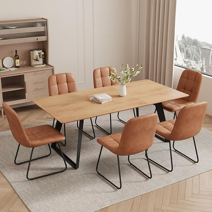 ZckyCine 63"-79" Expandable Dining Table Set for 6, Wood Table & 6 Brown Chairs, Extendable Kitchen Dining Table Set for Kitchen & Dining Room, Modern Oak & Brown