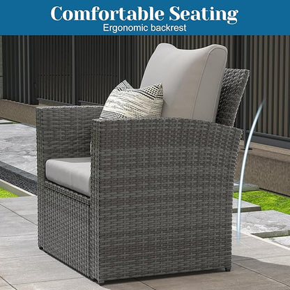 Solaste 4 Piece Outdoor Patio Furniture Set, Outdoor Sectional Sofa with Tempered Glass Coffee Table and Cushions, Wicker Rattan Patio Set for Backyard, Front Porch, Balcony, Gray