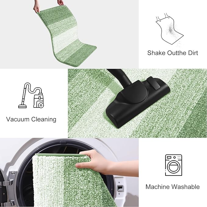Smiry Dog Door Mat for Muddy Paws, Absorbs Moisture and Dirt, Low-Profile Entryway Mat with Non-Slip Backing, Entry Indoor Outdoor Doormat for Inside Floor (48x32 Inches, Sage Green, Striped)