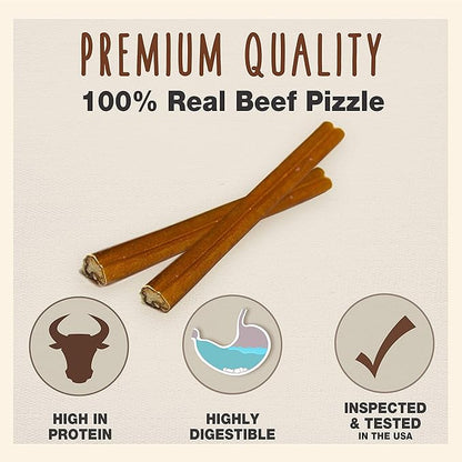 Cadet Bully Sticks for Small Dogs – All-Natural Beef Pizzle, High Protein, Low Fat, Long-Lasting, Grain & Rawhide-Free Dog Chews for Aggressive Chewers, Small (12 Ounce)