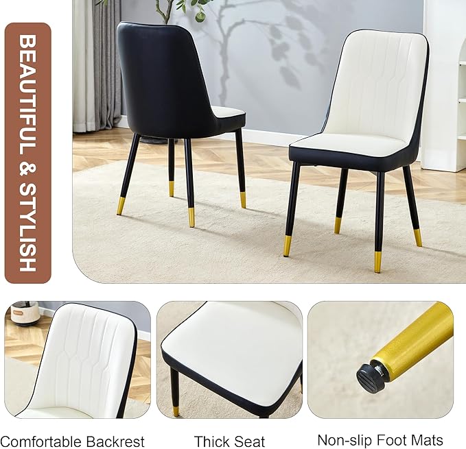 Dining Chairs Set of 4，Modern Dining Chairs, Equipped with PU Leather Backrest Cushions and Metal Legs, Suitable for Restaurants, Kitchens, and Dining Room Chairs