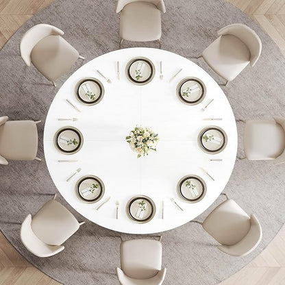 LVB Modern Round Dining Table, Wood Metal Kitchen Tables,Industrial Large Dinner Room Tables for 6 to 8, Circle Dining Room Table for Home Kitchen Living Room,White Oak,60 Inch