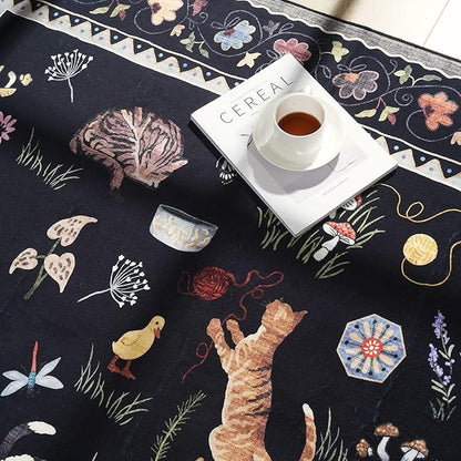 Rugcomf 2'7"x14' Long Hallway Runner Rug - Floral Cat Washable Non Slip Boho Carpet for Kitchen, Entryway, Hall, Bathroom - Black