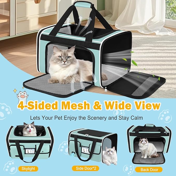 HUANLANG Soft-Sided Cat Carrier Airline Approved,Dog Carriers for Small Dogs Medium Cats,Pet Travel Carrier Up to 15 Lbs,Collapsible Cat Bag
