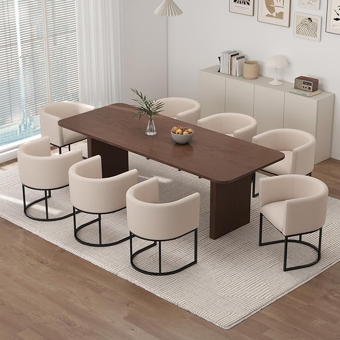Linen Fabric Dining Chairs Set of 3 Modern Barrel Arm Chairs with Black Frame Upholstered Kitchen Chairs 18.5" Wide Accent Chairs for Living Room Dining Room Restaurant, Cream