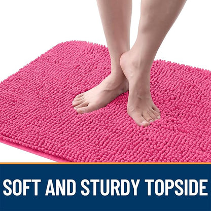 OLANLY Dog Door Mat for Muddy Paws 24x16, Absorbs Moisture and Dirt, Absorbent Non-Slip Washable Doormat, Quick Dry Chenille Mud Mat for Dogs, Entry Indoor Entryway Carpet for Inside Floor, Hot Pink