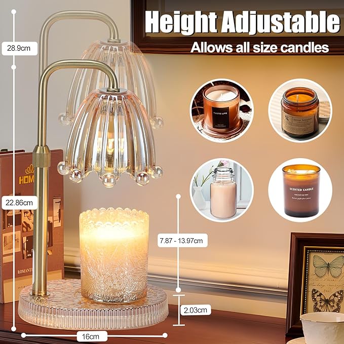 Candle Warmer Lamp with Timer - Electric Wax Melt Warmer with Adjustable Height and Dimmer for Scented Candle Wax, Home Fragrance Décor and House Warming Birthday Gifts for Women Mom