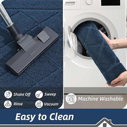 BEQHAUSE Dirt Trapper Door Mat 32" x 72", Doormat Non-Slip Entryway Rugs Washable, Dog Door Mat Stain Resistant and Absorbent Welcome Floor Mat for Front Back Door, Mud Wet Shoes & Paws, Navy Blue