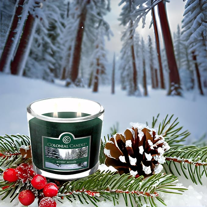 Colonial Candle Winter Woods Scented Jar Candle, 2 Wick, 3.5 oz, Mottled Wax Candle